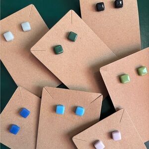 Square Ceramic Stud Earrings - Assorted Colors